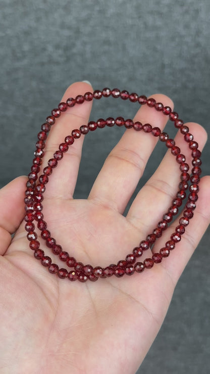 Natural Orange Garnet Faceted Triple Wrap Bracelet Size 5 mm