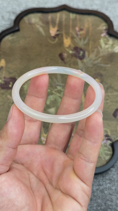 Natural White Chalcedony Bangle Chopstick Style Size 60 mm