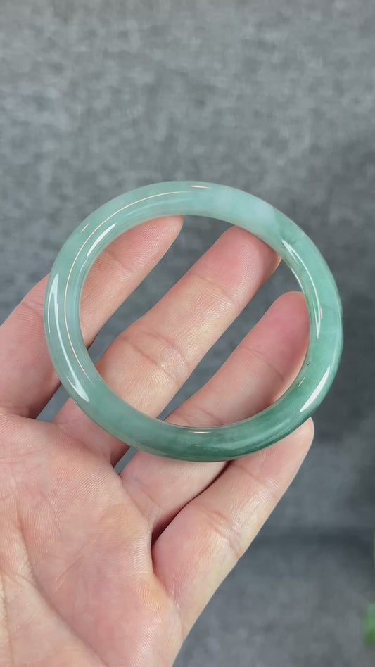 Moss Green Ivory White Natural Jadeite Jade Bangle Chopstick Style Size 55.5 mm with Gem Review Certificate