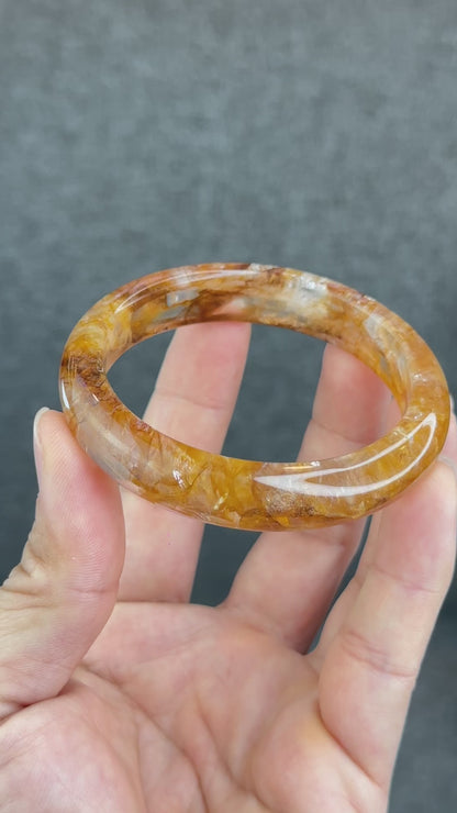 Natural Fire Quartz Golden Healer Bangle Leaf Style Size 57 mm