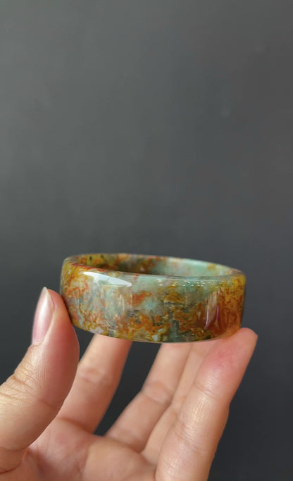 Natural Moss Agate Bangle Square Style Size 49 mm