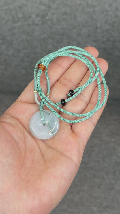 Semi-Translucent Floating Moss Floral Green Jadeite Jade Donut Necklace