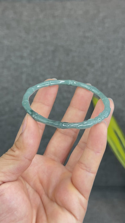 Natural Blue Water Jadeite Jade Bamboo with Dragon Bangle Chopstick Style 61.4 mm