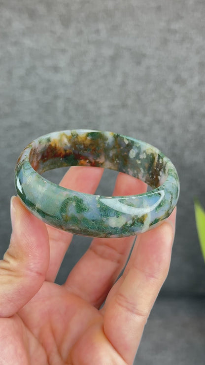 Natural Moss Agate Bangle Leaf Style Size 58 mm