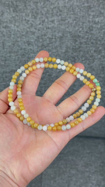 Natural Orange-IvoryWhite-Light Green Jadite Jade Triple Wrap VIP Bracelet Size 6 mm
