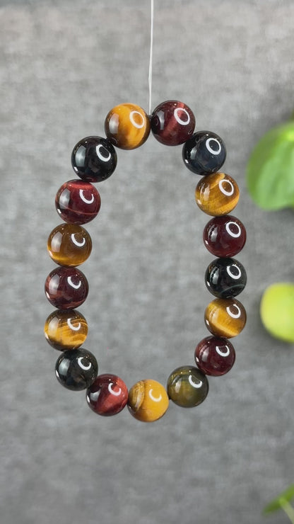 Tri Colour Natural Tiger Eye Bracelet Size 12 mm
