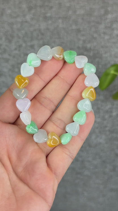 Natural Heart Translucent Multi-Color Jadeite Jade Bracelet Size 10-10.5 mm