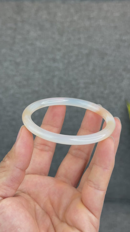 Natural White Chalcedony Bangle Chopstick Style Size 59 mm