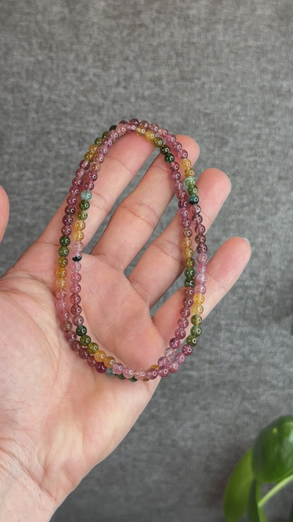 Natural Tourmaline Triple Wrap Bracelet Size 4.5 mm