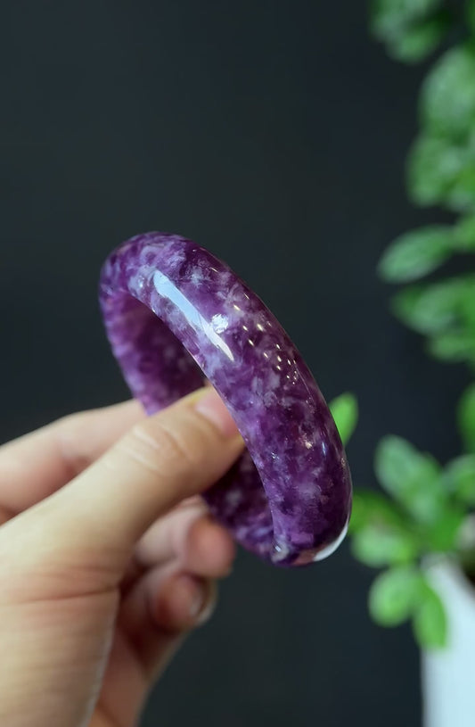 Natural Lepidolite Bangle Leaf Style Size 56 mm
