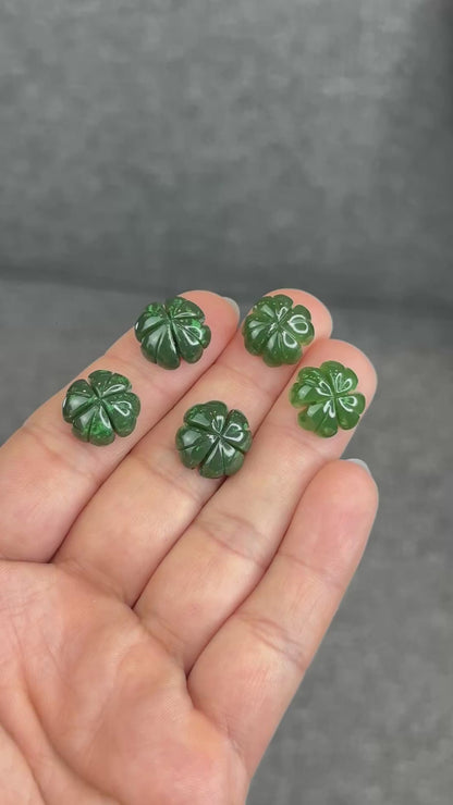 Natural Nephrite Jade 4 Leaf Clover Charm
