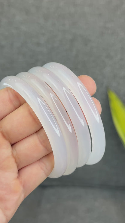 Natural White Chalcedony Bangle Leaf Style