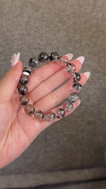 Natural Black Landscape Quartz Bracelet Size 11 mm