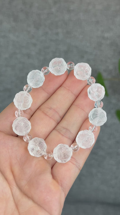 Natural Clear Quartz Carved Mixed Bead Bracelet Size 12.5 mm