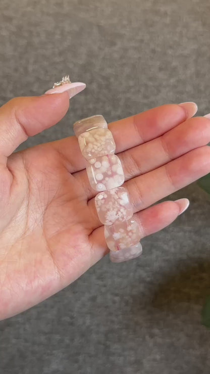 Natural Floral Agate Bangle Style Bracelet