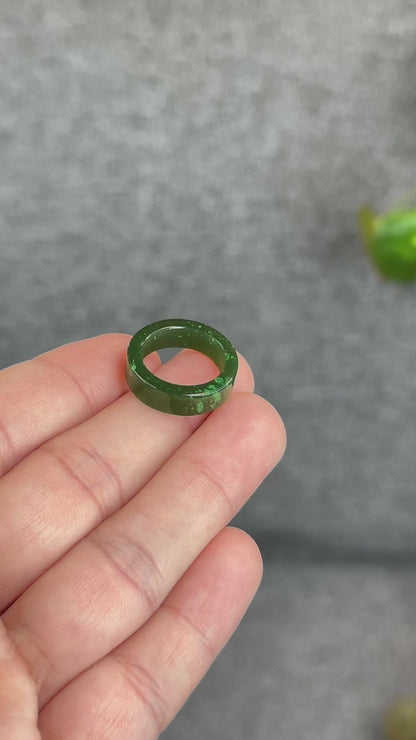 Natural Floating Flower Nephrite Jade VIP Ring Square Style Size 1.5