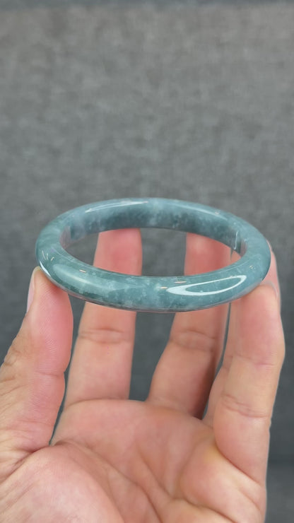 Natural Dark Blue Water Jadeite Jade Banlge Leaf Style Size 58 mm