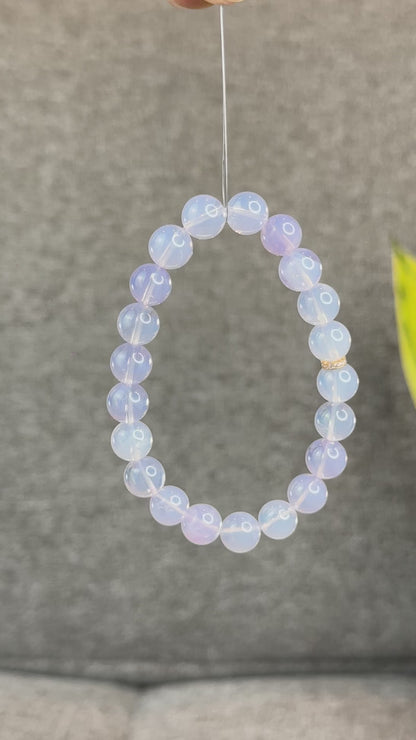 Natural Lavendar Moon Quartz Bracelet with Silver Gold Platted Spacer Size 9.5 mm
