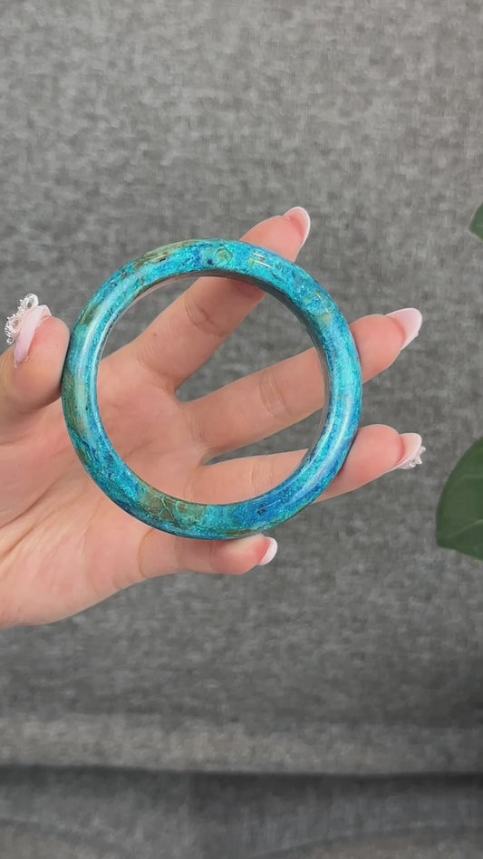 Natural Chrysocolla Bangle Leaf Style Size 56 mm