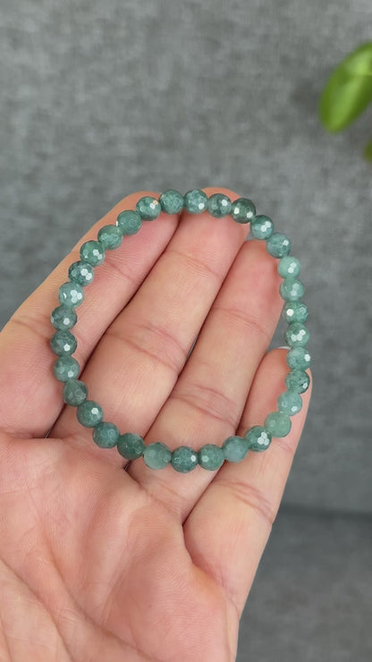 Natural Water Green Jadeite Jade Faceted Bracelet Size 5.7 mm