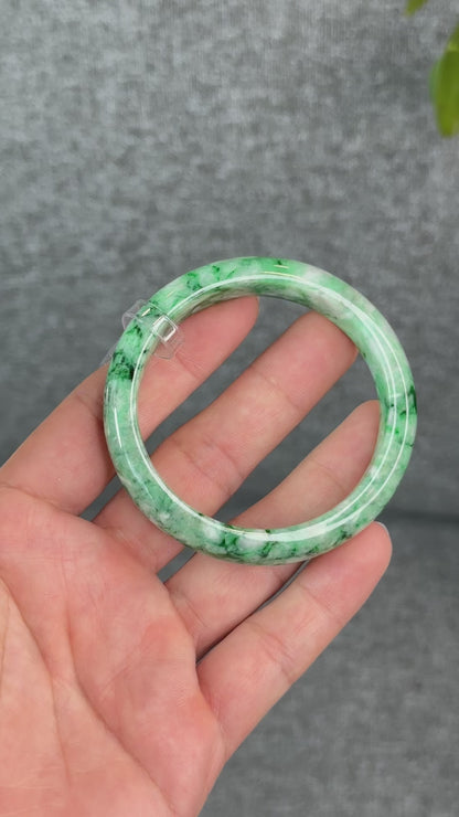Natural Apple Green Jadeite Jade VIP Bangle Leaf Style Size 57 mm