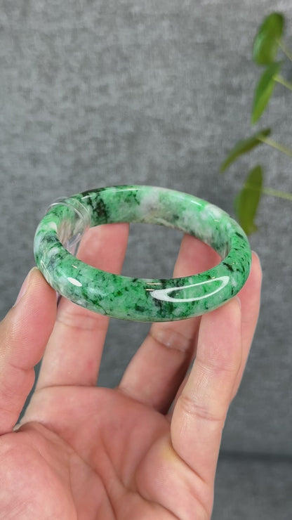Natural Apple Green Jadeite Jade VIP Bangle Leaf Style Size 56 mm