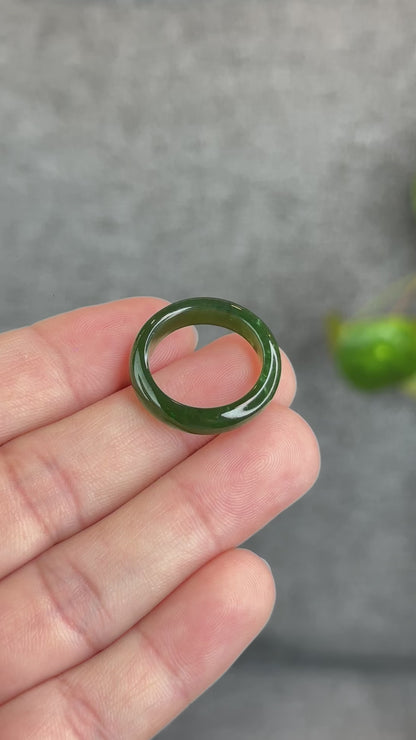 Natural Floating Flower Nephrite Jade VIP Ring Leaf Style Size 1.75