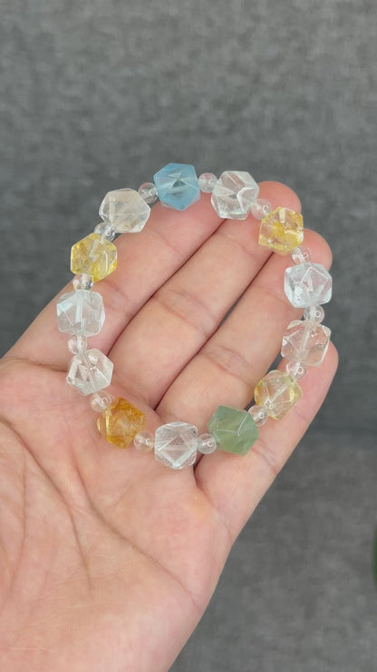 Natural Multi-Colour Topaz Mix Bead Faceted Bracelet Size 10.3 mm and 5 mm