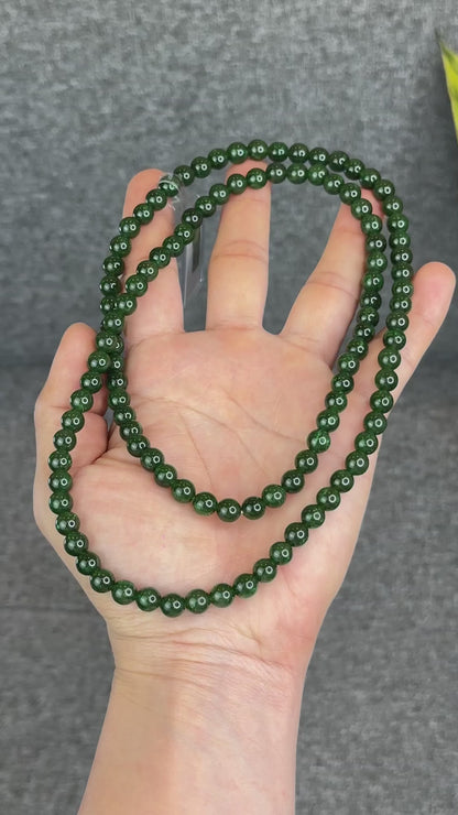Natural Nephrite Jade High Quality Triple Wrap (108 Bead) Bracelet Size 7 mm
