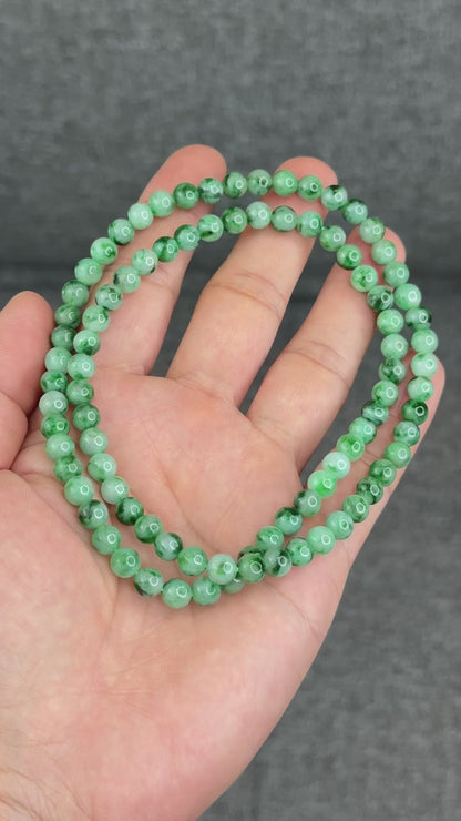 Natural Apple Green Type A Jadeite Jade Triple Wrap VIP Bracelet Size 6.5 mm