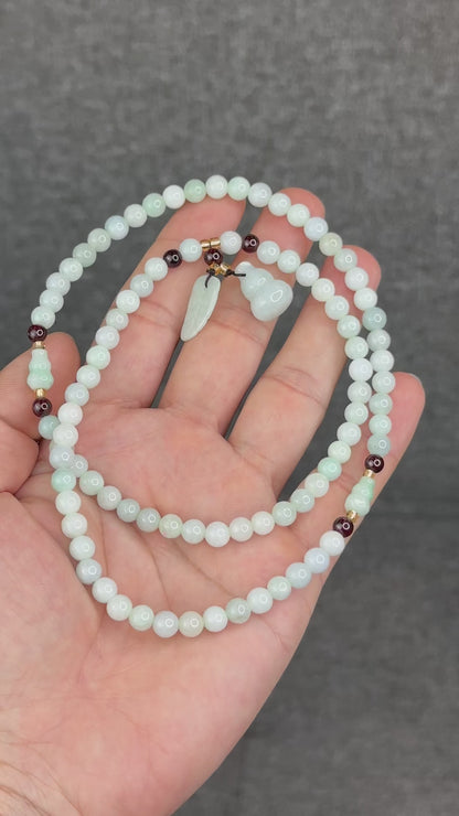 Natural Ivory Light Green Ho Lo Pendant Type A Jadeite Jade Triple Wrap Bracelet Size 6 mm
