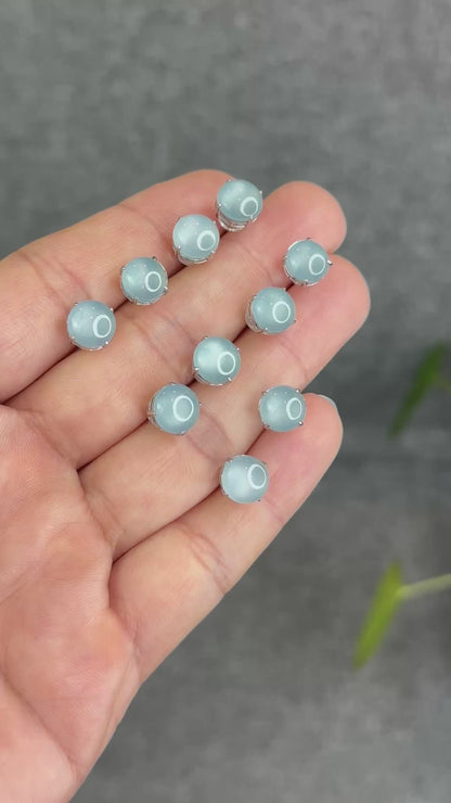 Natural Water Green Jadeite Jade Stud Earrings with S925 Silver Setting - High Quality
