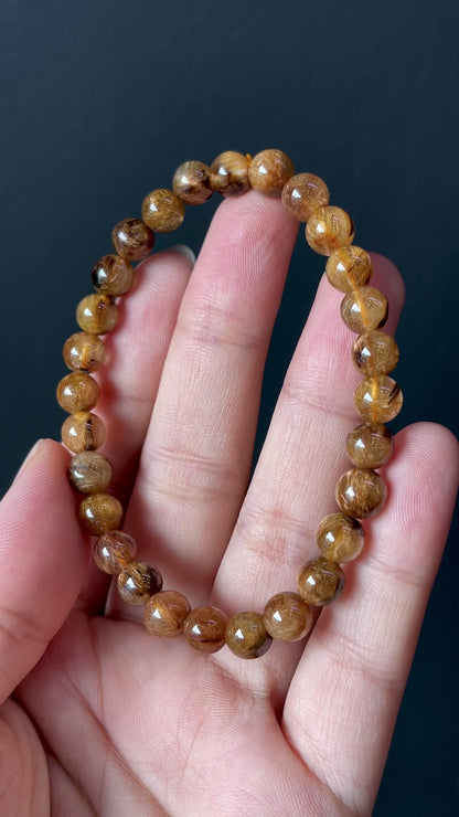Natural Brown Golden Rutilated Quartz Bracelet Size 7 mm
