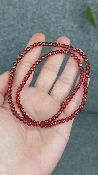 Natrual Faceted Orange Garnet Triple Wrap Bracelet size 4.5 mm