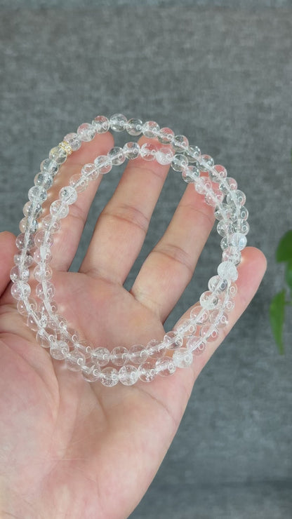 Natural Clear Quartz VIP Triple Wrap Bracelet Size 7.3 mm