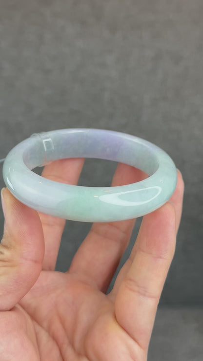 Natural Purple Light Green Jadeite Jade Bangle Leaf Style Size 57 mm