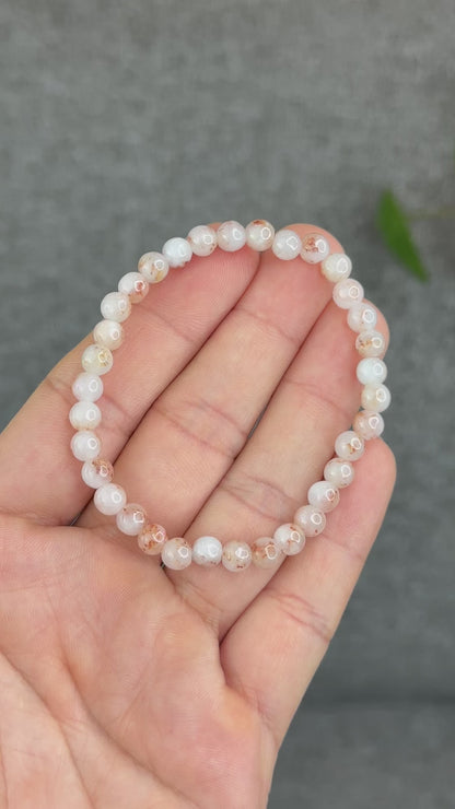 Natural Ivory Red Patterned Jadeite Jade Bracelet Size 5.5 mm