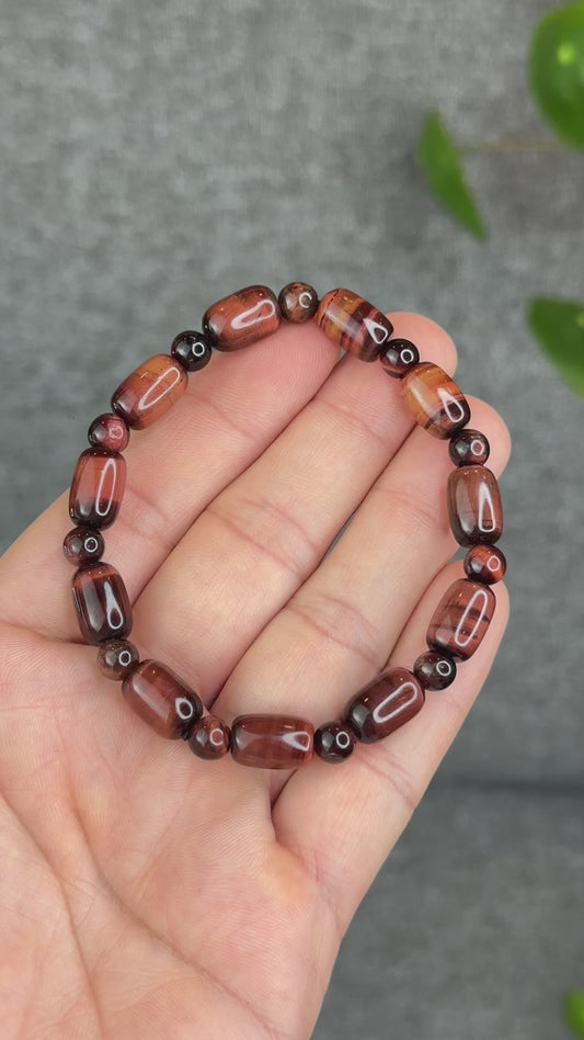 Natural Red Tiger Eye Barrel Mix Bracelet Size 8 mm