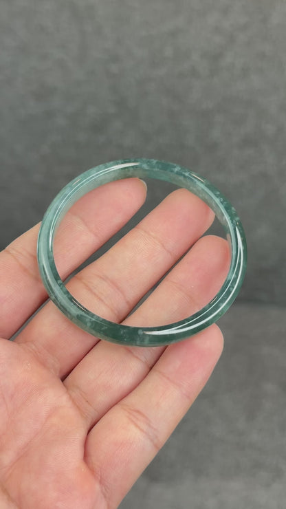Natural Semi-Translucent Blue Water Jadeite Jade Banlge Leaf Style Size 51.5 mm