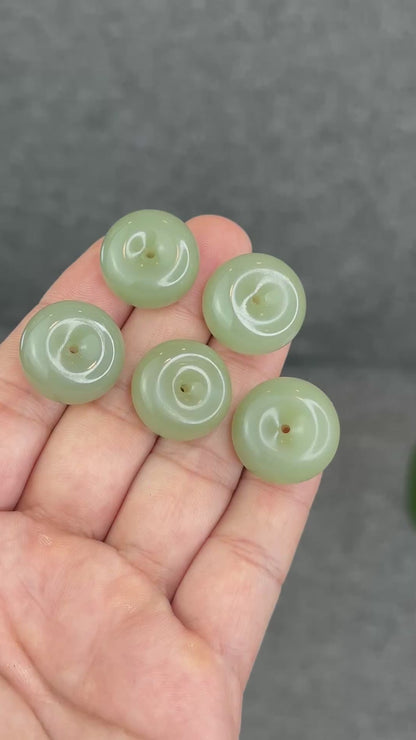 Natural Light Green Tea Hetian Nephrite Jade Donut
