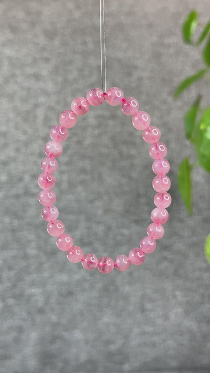 Natural Dark Pink Rose Quartz Madagascar VIP Bracelet Size 7.2 mm