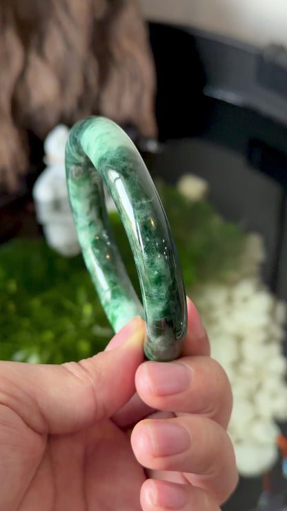 Natural Type A Son Thuy Dark Green Jadeite Jade Banlge Chopstick Style Size 56.7 mm