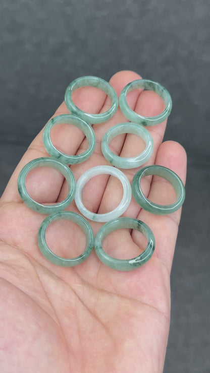 Natural Translucent Dark Floral Moss Green Type A Jadeite Jade Ring Leaf Style Size 1.62
