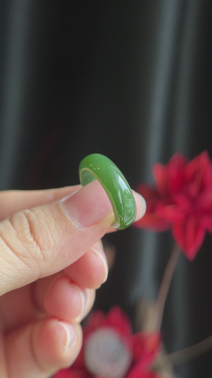 Natural Nephrite Jade Ring Leaf Style Size 1.6