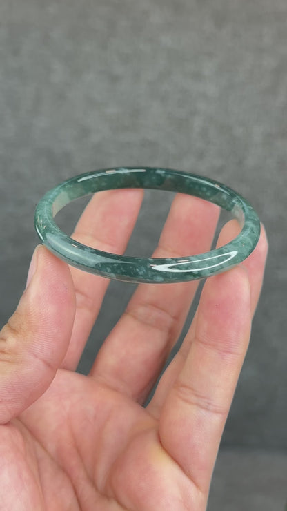 Natural Semi-Translucent Blue Water Jadeite Jade Banlge Leaf Style Size 53.5 mm