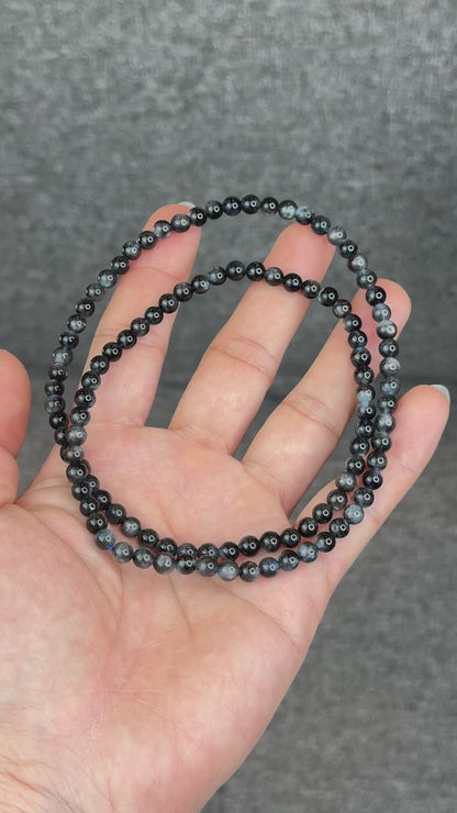 Natural Midnight with Flash Aquamarine Triple Wrap Bracelet Size 5 mm