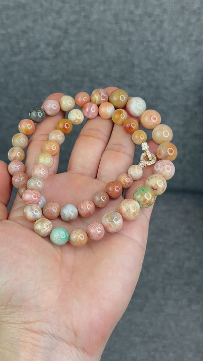 Natural Green Coral Fossil Necklace Graduating Beads 9-12.5 mm