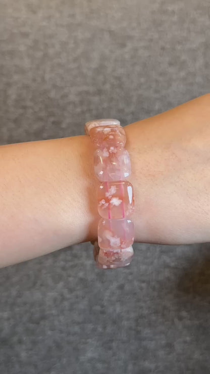 Natural Floral Agate Bangle Style Bracelet