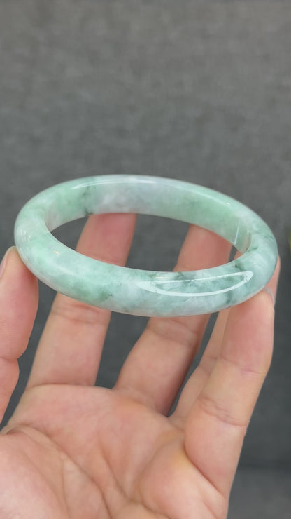 Natural Light Green Jadeite Jade Bangle Leaf Style Size 62 mm