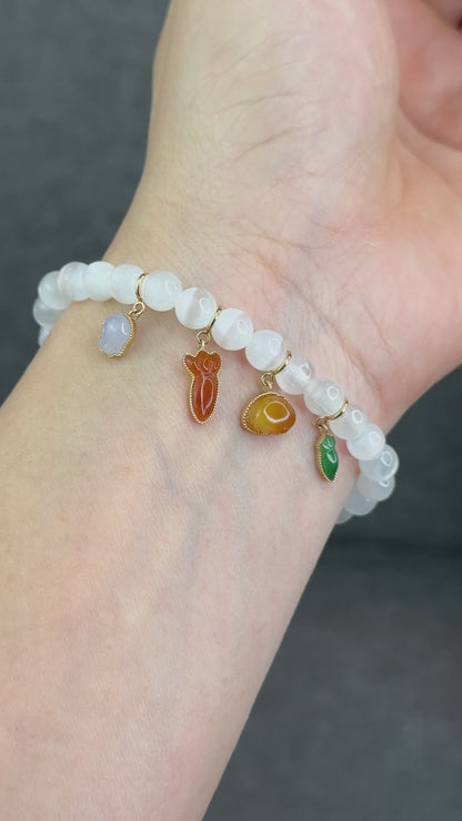 Small Multicolor Natural Jadeite Jade Charm with 18K Gold Clasp
